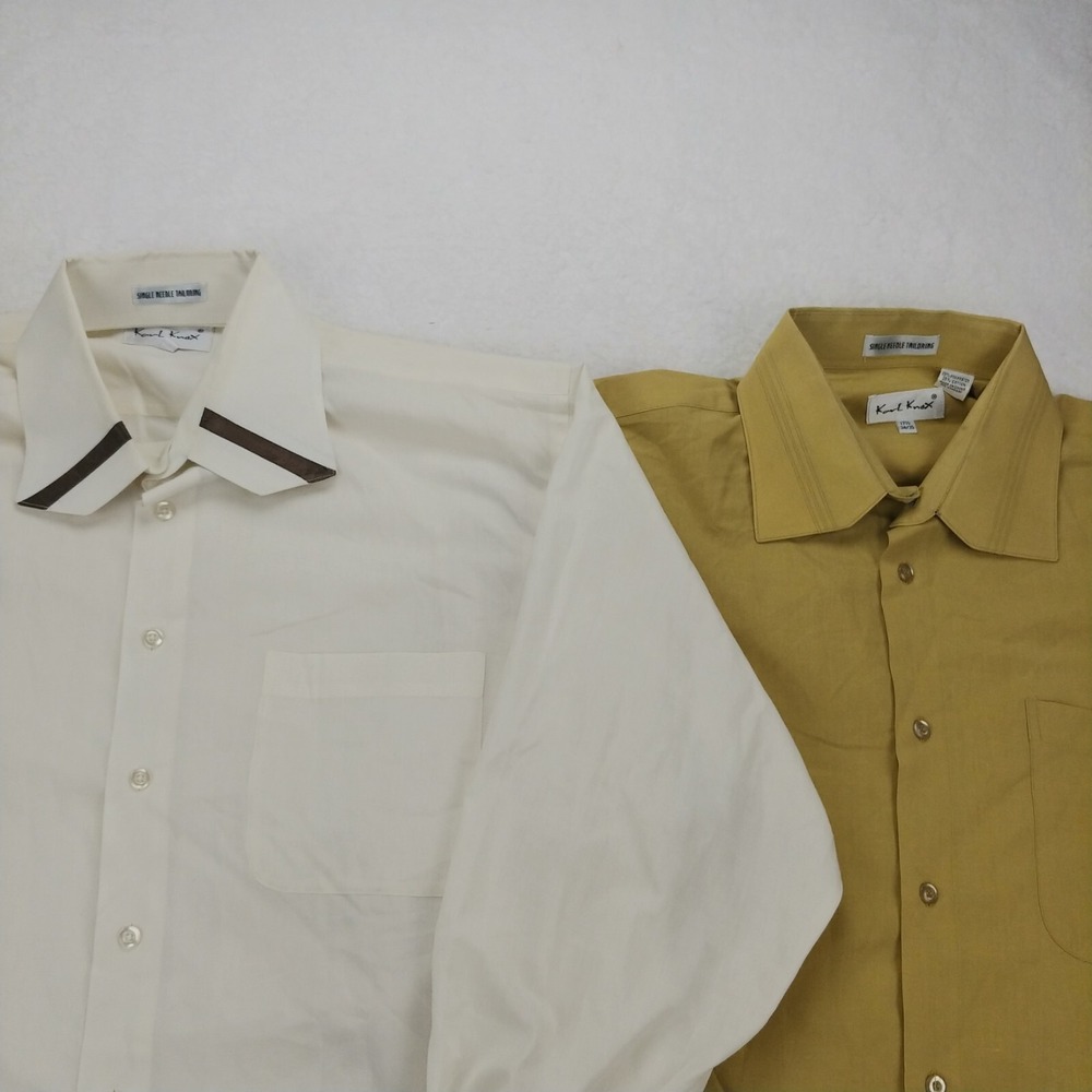 Lot‎ of 2 Karl Knox Shirt Mens 17 34/35 & 36-37 Lngsleeve Yellow & White